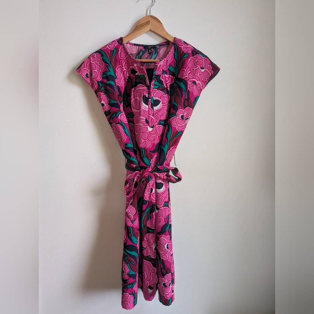 Talbots Pink and Green Floral Midi Dress